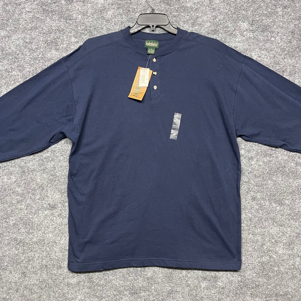 Great Northwest Henley Shirt Mens Large Navy Blue Long Sleeve Cotton Outdoor - Picture 2 of 8